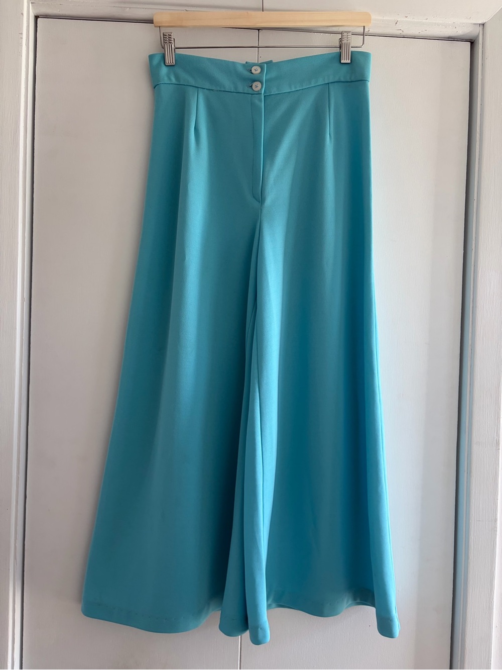 Vintage Wide-Leg Stretch Pants in Aqua Blue